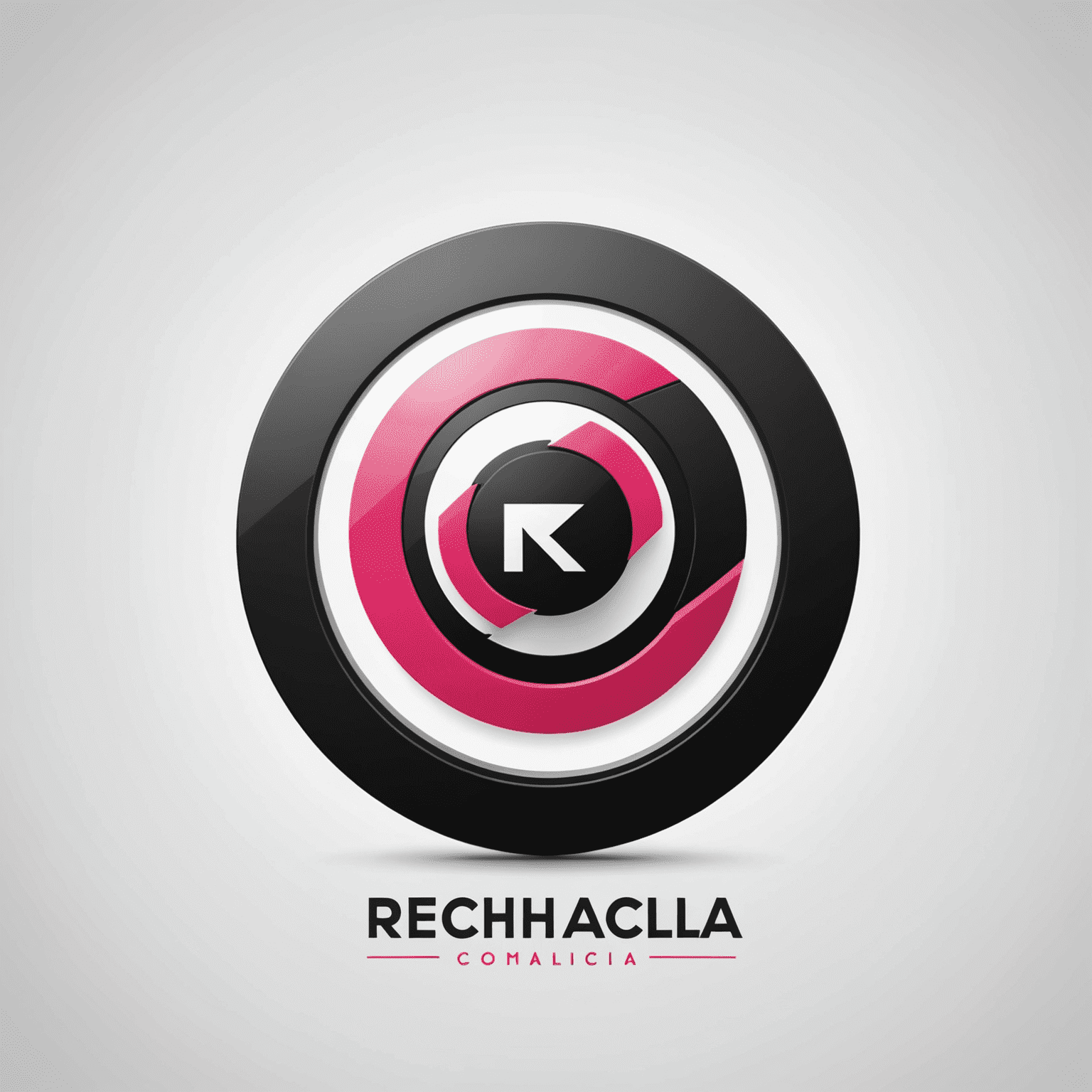 شعار rechacala_com يعرض تصميمًا حديثًا يجمع بين الأحمر والوردي والأسود والأبيض، ويشير إلى حلول الاتصالات المتنقلة