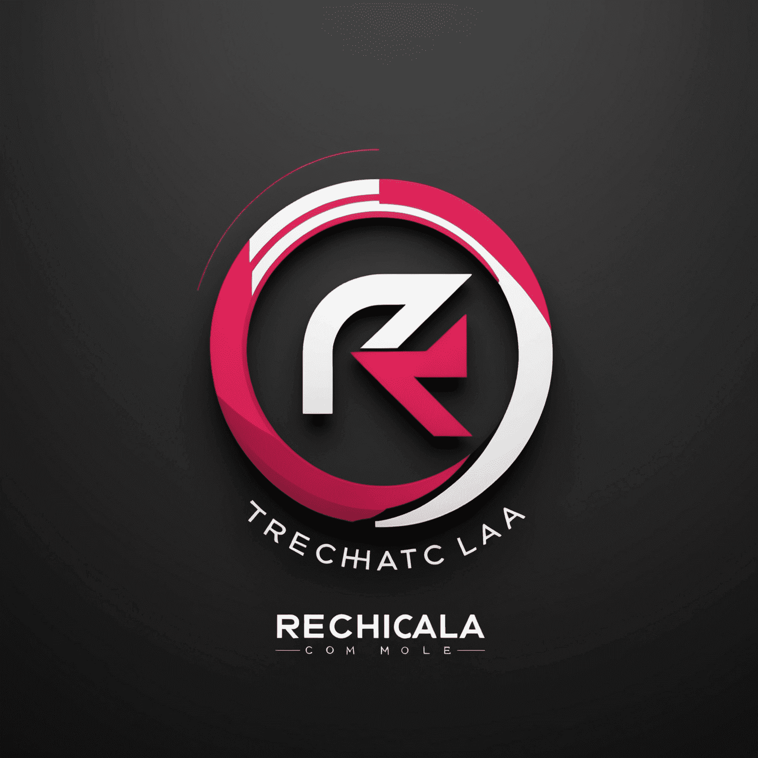 شعار rechacala_com يعرض تصميمًا حديثًا يجمع بين الأحمر والوردي والأسود والأبيض، ويشير إلى حلول الاتصالات المتنقلة