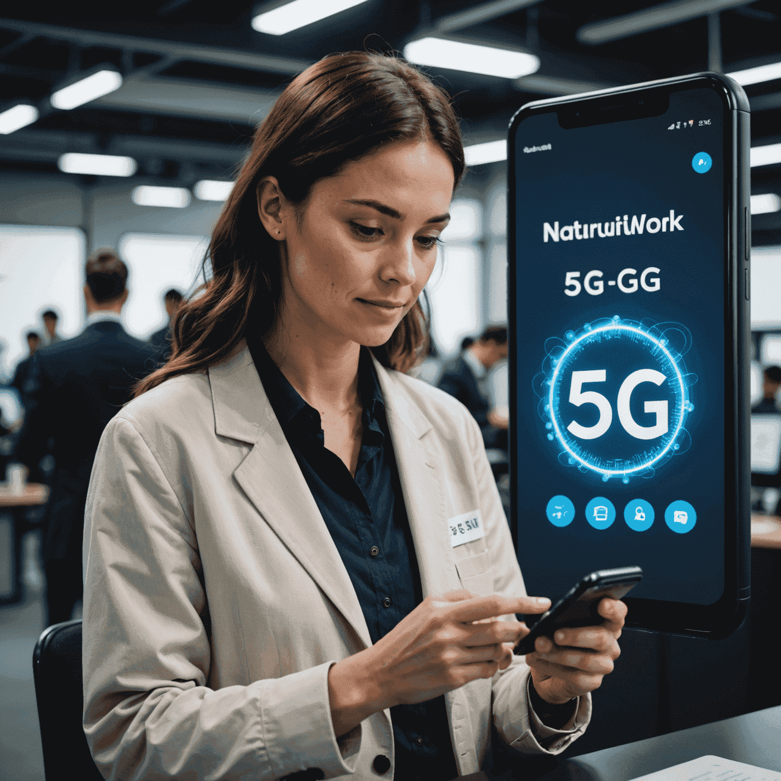 صورة لموظف يستخدم هاتفًا ذكيًا متصلاً بشبكة 5G